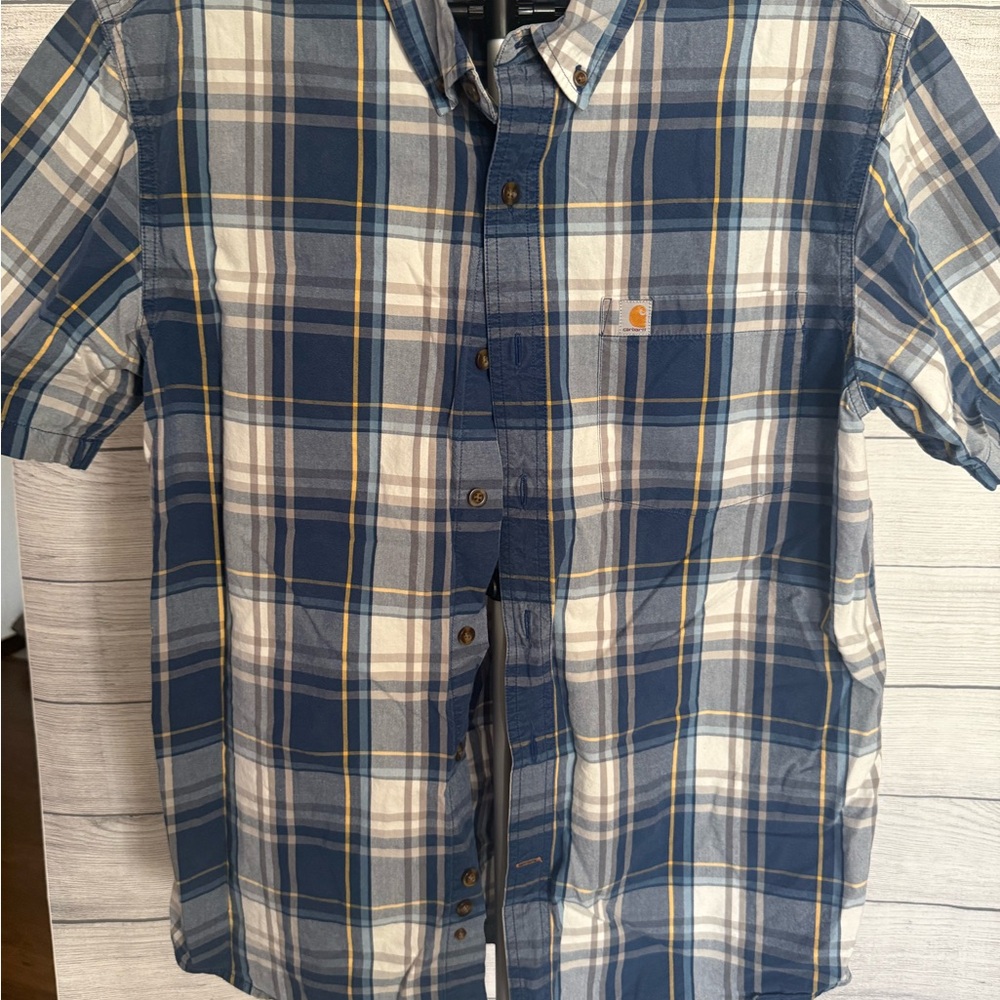 Carhartt Men's Navy and White Plaid Shirt